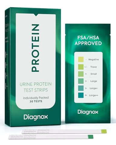 Diagnox Health Urine Protein Test Strips | At-Home Proteinuria Monitoring | Individually Wrapped, Fast 60-Second Results | Easy Urinalysis Test, Pack of 30