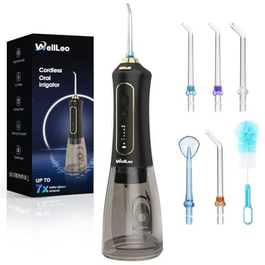 WellLeo Water Flossers for Teeth, 300ML Cordless Oral Irrigator Rechargeable Dental Flosser Picks with 5 Modes 5 Jet Tips,IPX7 Waterproof Teeth Cleaner for Braces Gum Care, Home Travel Use