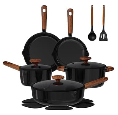 CAROTE ceramic cookware set,nonstick pots and pans，14PCS Non Toxic Healthy Non Stick Kitchen Cooking Pots and Frying Pans Set, PFAS PTFE Free