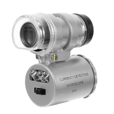SEWACC Mini 60X LED Pocket Microscope with Adjustable Loupe, Portable Magnifying Glass for Jewelry Appraisal and Coin Currency Inspection, Compact Handheld Magnifier with Protective PU Pouch