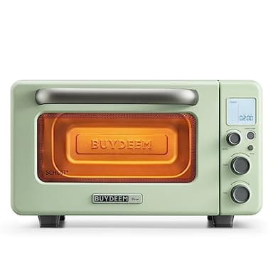 BUYDEEM T103 Countertop Toaster Oven 12QT, No Pre-Heat Needed, 7 Cooking Modes, Retro Mini Toaster Oven with Grill Rack and Baking Tray, Cozy Greenish