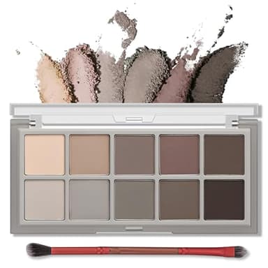 Erinde 10 Colors Matte Eyeshadow Palette, Taupe Brown Mavue Nude Eye Shadow Palette Makeup, Neutral Grey Smokey Eye Pallete, Ultra-Blendable, Long Lasting Natural Eyeshadow for Older Women, Cement