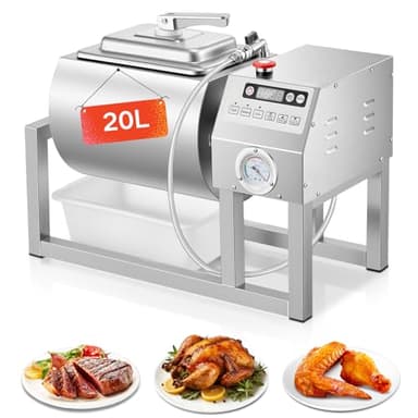 Vacuum Tumbler Marinating Machine, 20L Commercial Meat Tumbler Marinator with Bidirectional Rotation and 3-Speed, Stainless Steel Vacuum Curing Machine for Chicken Steak Pork, Restaurant