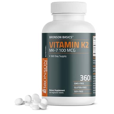Bronson Vitamin K2 MK-7 100 MCG, K2 as MK7 Menaquinone, Bone Support, 360 Tablets