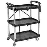 ELEVON Portable Folding Collapsible Service Cart Foldable Service Cart 3 Tier Collapsible Push Cart Folding Utility Carts with Wheels for Office Warehouse Home, Black
