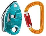 PETZL GRIGRI Belay Device with Sm'D Twist-Lock Carabiner - Belay Device with Cam-Assisted Blocking for Sport, Trad, & Top-Rope Climbing - Blue