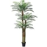 SOGUYI Artificial Palm Tree for Outdoor 8ft Tall UV Resistant Fake Tropical Golden Cane Palm Tree Large Faux Palm Plants for Outside Patio, Poolside, Lawn, Porch and Home Office Indoor Decor, Set of 1