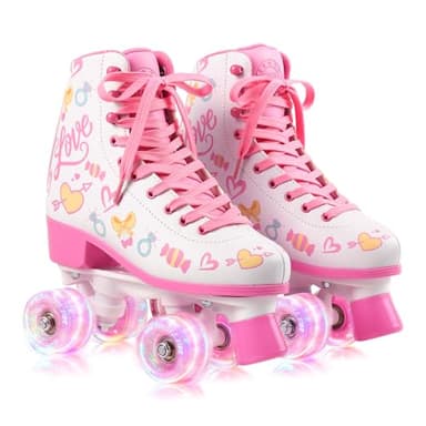 METROLLER Classic Roller Skates Girls Ages 8-12 Women's Quad Skates with Light up Wheels, High-top PU Leather Indoor Recreational Skates