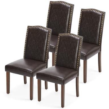 DUMOS Dining Chairs Set of 4, Modern PU Leather Kitchen Table Chairs with Wooden Legs and Padded Seat for Dining Room/Kitchen/Living Room/Restaurant, Brown