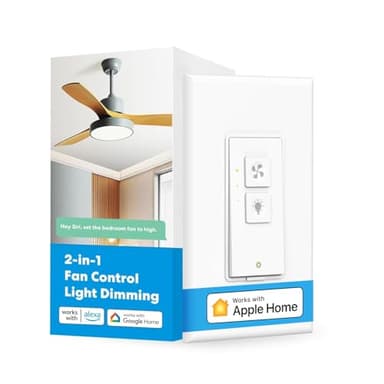 meross Smart Ceiling Fan Control & Dimmer Light Switch, Works w/Apple HomeKit, Alexa, Google & SmartThings, 4-Speed Fan Control, 2.4G Wi-Fi Fan and Light Switch Combo, Neutral Wire Needed, Single Pole