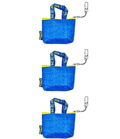 Ikea KNOLIG Mini Blue Bag Coin Purse with Key Chain, 104.782.42, FRAKTA Style, Zipper Closure, 9 x 7 x 3 cm - Set of 3, Blue, 9x7x3cm