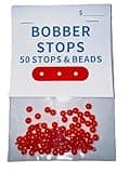 FEIYU Bobber Stops and Fishing Beads -Three Hole-50 per Pack-25 Stops and 50 Beads, Red