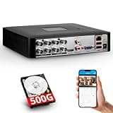 8-Channel Security DVR Recorder with 500G HDD, 8CH Hybrid 4-in-1 CCTV DVR for Surveillance Camera, Supports 8CH Analog Cameras, Mobile APP & PC Remote