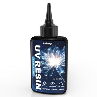 Akisey UV Resin 100g, Crystal Clear UV Resin Glue - No-Yellowing, Hard Type, Low Viscosity & Low Shrinkage, Ultraviolet Curing UV Epoxy Resin for Jewelry Making, DIY Crafts, Casting