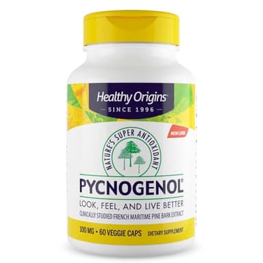Healthy Origins Pycnogenol 100 mg, 60 Veggie Capsules - 100% Clinically Studied French Maritime Pine Bark Extract - Supports Healthy Heart, Joint Health & Skin Elasticity - 2 Month Supply