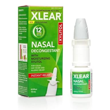 Xlear 12-Hour Nasal Decongestant Spray, Natural Saline Nasal Spray with Xylitol and Oxymetazoline, Instant Sinus Pressure and Congestion Relief for Kids and Adults 0.5 fl oz (Pack of 1)