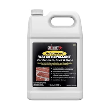 ChimneyRx Advanced Water Repellent - Clear Sealer for Masonry Surfaces - High-Performance Polysiloxane Formula for Brick, Stone, & Concrete Waterproofing with Long Lasting Protection, 1-Gallon