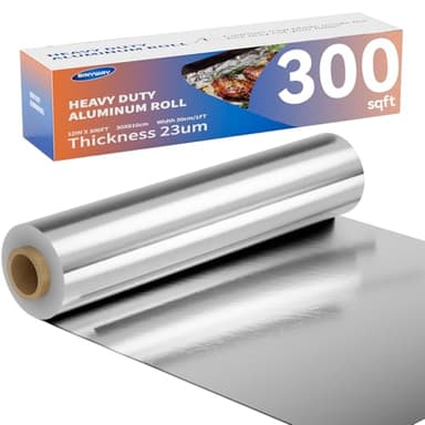 23um Heavy Duty Aluminum Foil Roll 12 In x 300 SqFt, Non-Stick Tin Foil Wrap with Cutter Box, Non-Stick Foil Aluminum Roll for Cooking, Baking, Grill Grate Coverage & Food Storage