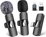 HMKCH Wireless Lavalier Microphone for Phone/iPhone/Computer, Dual Wireless Microphone for Video Recording, Live Stream, Vlog, YouTube, TikTok, Facebook, Zoom - Noise Reduction & Plug-Play