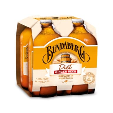 Bundaberg Diet Ginger Beer Soda, 12.7 Fl Oz Bottles (Pack of 4)