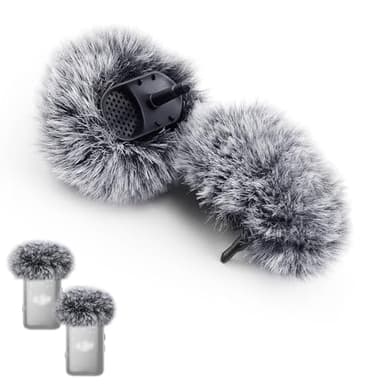 2-Pack Windscreen Compatible with DJI Mic 2 Transmitters/OSMO Pocket 3 - Furry Microphone Wind Muff Foam Cover (Not for DJI Mic 1), Gray