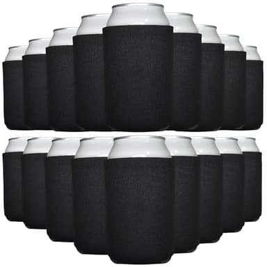 TahoeBay Blank Beer Can Cooler Sleeves (25-Pack) Bulk Sublimation Blanks for Vinyl Plain Soft Foam Can Sleeves Coolers for Soda Cans & Bottles Black, White, Assorted Solid Color (Black)