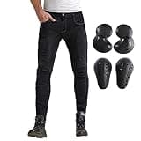 Summer Mesh Motorcycle Riding Jeans with Armor Motocross Racing Slim Stretch Pants (L=32, Black)