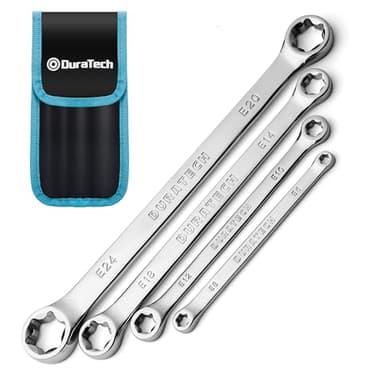 DURATECH 4-Piece E-Torx Wrench Set, Double Box End Wrench Set, CR-V Steel, Including E6*E8, E10*E12, E14*E18 and E20*E24, Organized in Pouch