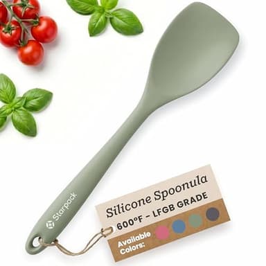 StarPack Silicone Spoonula The All-Rounder 10.5 Inch - LFGB Spoon Spatula, 600°F Heat Resistant, BPA-Free - One-Piece Seamless, Dishwasher Safe - for Nonstick Cookware, Sage Green