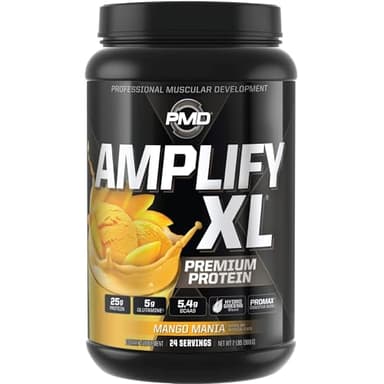 PMD Sports Amplify XL Premium Whey Protein Supplement Hydro Greens Blend - Glutamine and Whey Protein Matrix with Superfood for Muscle, Strength and Recovery - Mango Mania (24 Servings)
