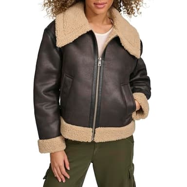 Levi's Women's Faux Shearling Aviator Jacket, Molasses Faux Shearling, Large
