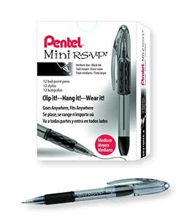 Pentel RSVP Mini Ballpoint Pen, (1.0mm) Medium Line, Black Ink, Box of 12 (BK91MNA-A)