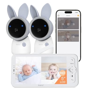 ARENTI 4MP Baby Monitor with 2 Cameras, 5" Screen Video Baby Monitor, Dual-Band 2.4G/5G WiFi with App, Split-Screen View, Auto Tracking, Cry&Motion Detection, Temp&Humidity, Night Vision, 2-Way Talk