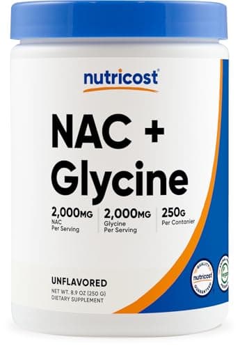 Nutricost NAC + Glycine Powder (250 Grams) Unflavored - 2,000mg NAC + 2,000mg Glycine per Serving, Vegan, GMO-Free, Gluten-Free, 62 Servings