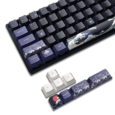 XVX PBT Keycaps - Great Wave of Kanagawa Japanese Design, Dye-Sub Custom Keycaps Set, Cherry Profile for 61/64/66/68 Cherry/Gateron MX Switches, 78 Key Set