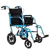 Platinum Health Hummingbird™ Ultra-Lightweight Foldable Transport Wheelchair, Handbrakes,12-Inch Rear Wheels, Extra-Wide Seat. Convenient Table-Length Padded Armrests. (Sky Blue)