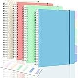 Spiral Notebook, College Ruled Notebook Journal, 4 Pack Large B5 Lined Notebooks for Work, School, Notes Taking, 8" x 10" Subject Notebook, 560 Thick Paper, 24pcs Index Tabs, Assorted Pastel Notebook