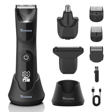 TEENOVA Electric Body Hair Trimmer Shaver - 3 in 1 Pubic Trimmer for Men - Bikini Trimmer for Women - No Nick Groin Ball Razor with Ceramic Blade Head, Wireless Dock Charging