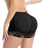 KIWI RATA Womens Seamless Butt Lifter Padded Lace Panties Enhancer Underwear,Black,Small