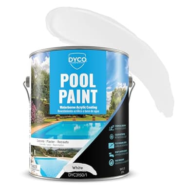 Dyco Waterborne Acrylic Pool Paint, Resistant to UV, Water, Salt, Chemicals, Fading, Cracking & More, Seals Hairline Cracks (White, 1 Gallon)