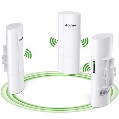 AdaLov 3PCS Wireless Bridge Kit, Gigabit Point to 2 Points Outdoor WiFi Bridges for 3Km Long Range Network Expansion, 5.8G High Speed WiFi to Ethernet CPE with 1000Mbps LAN Port for Garage, Barn, Farm