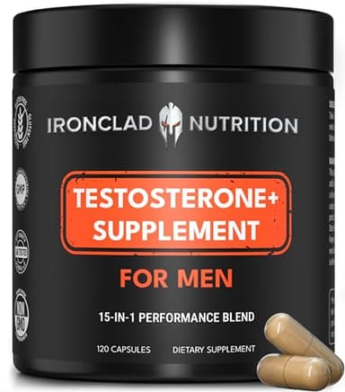 IRONCLAD NUTRITION Advanced Testosterone Supplement for Men - 15-in-1 Natural Complex for Vitality, Energy & Strength with Tongkat Ali, Ashwagandha, Shilajit, Fadogia Agrestis - 1 Month Supply