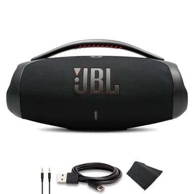 JBL Boombox 3 - Portable Bluetooth Speaker, IPX7 Waterproof, 24 Hours of Playtime (Black) (JBLBOOMBOX3BLKAM) + AUX Cable + USB-C Cable + Microfiber Cloth