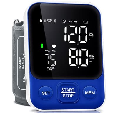 Blood Pressure Monitor Upper Arm Monitors for Home Use BP Machine with 2x120 Reading Memory Adjustable Arm Cuff 8.7"-15.7" Large Display with LED Background Light Storage Bag Navy