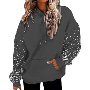 Womens Glitter Rhinestone Hoodies Sparkle Long Sleeve Hooded Sweatshirt Oversized Y2K Streetwear Teen Girls Hoodie Dark Gray