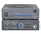 Dual Monitor KVM Switch for Laptop & Desktop 4K@60Hz, USB C and HDMI KVM Switch 2 Monitors 2 Computers with 4 USB 3.0 Port for Keyboard Mouse, 80W PD Charging, with Wired Remote and USB C Cable