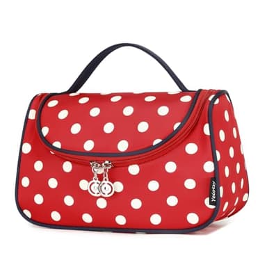 Yeiotsy Travel Cosmetic Bag for Women – Polka Dot Makeup Bag Organizer & Hanging Toiletry Bag (Classic Red)