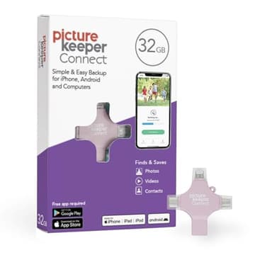 Picture Keeper Connect for iPhone, Android, USB-C, PC & Mac - 32GB USB Backup for Photos, Videos, Contacts, Flash Drive Memory Backup - 32GB, Pink