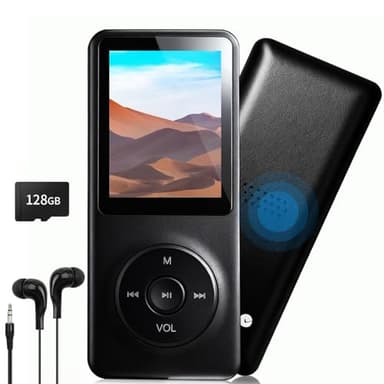 128GB MP3 Player with Bluetooth - Portable Music Player for Kids - with Built-in HD Speaker, Voice Recorder, HiFi Sound, E-Book (Included Earphones)