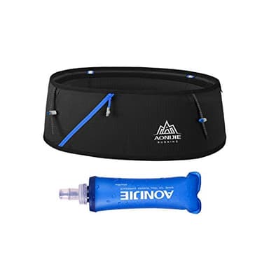 Running Pouch Belt Waist Pack Fanny Bag with 250ml Soft Water Bottle, Bounce Free Fashion Workout Jogging Travelling Money Pocket Belt for Women (Black, Small Size)